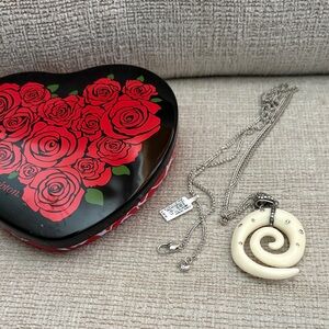 Brighton Cream Spiral Pendant Necklace with Silver Chain plus heart tin